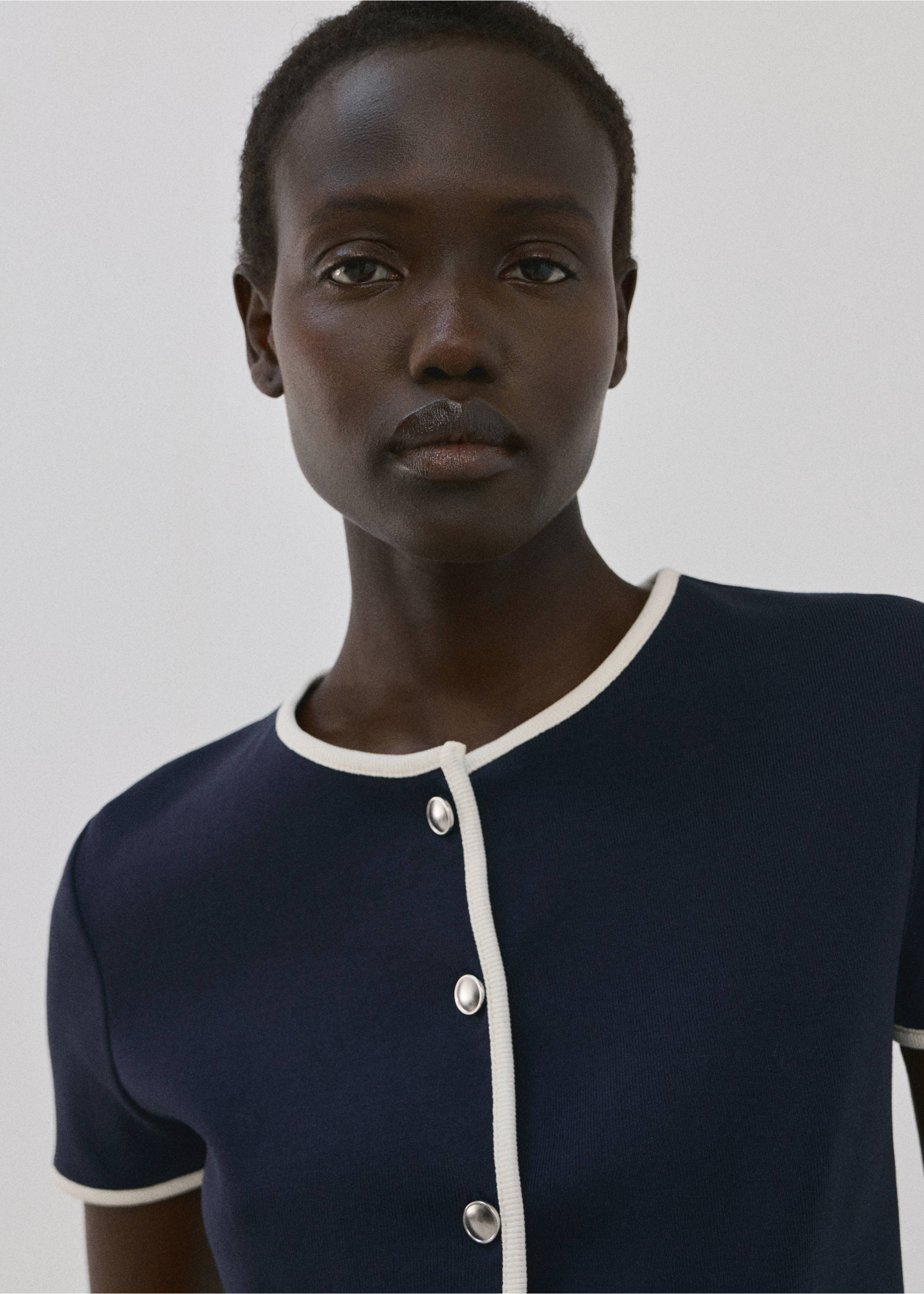 Pamučni majica s gumbima - Prikaz srednjeg dijela, Tamnoplava. Ref: 27014093-00.