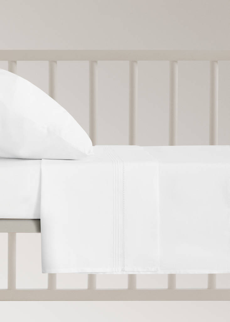 Top sheet crib cotton percale hemstitch detail — White