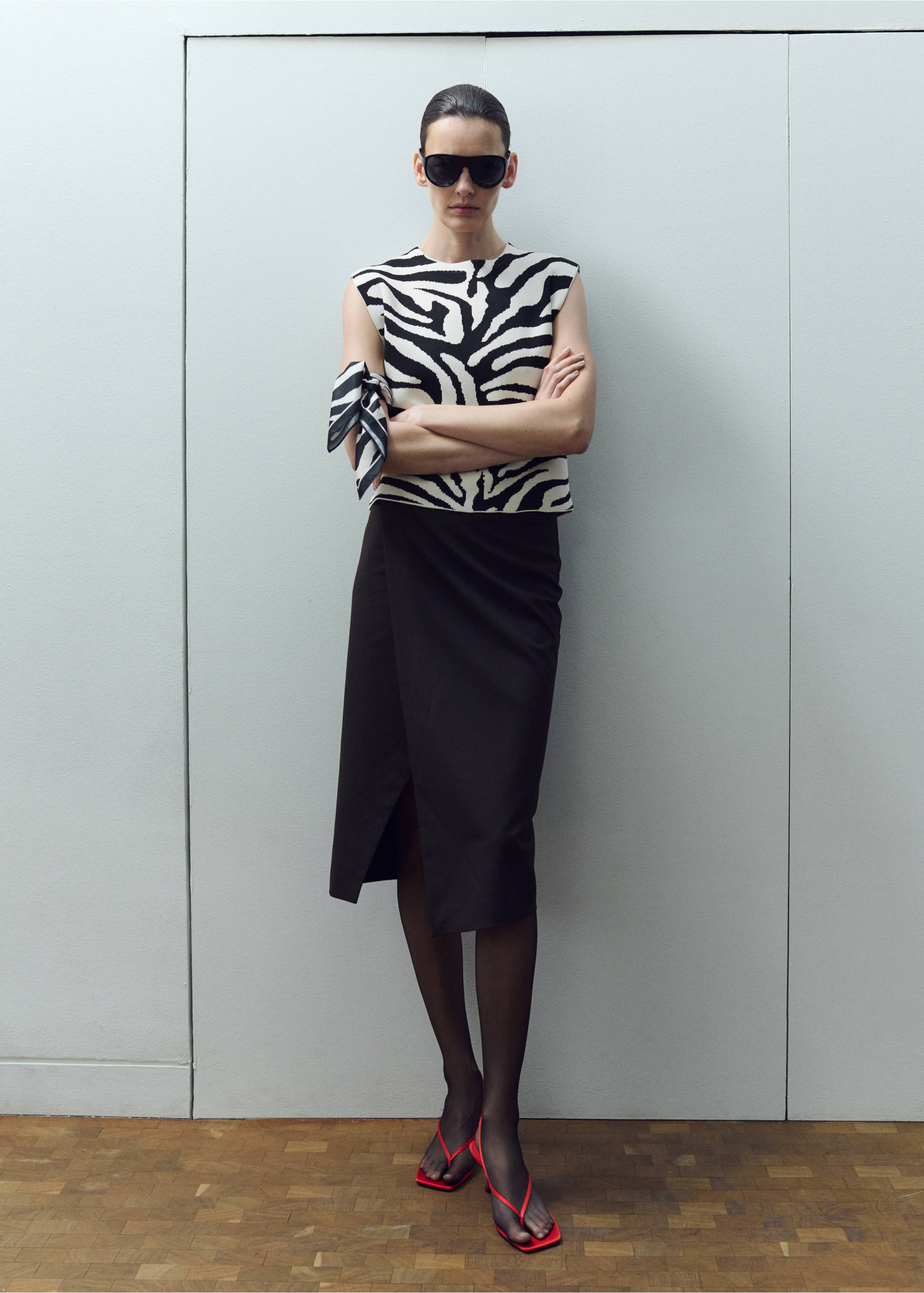 Top en maille à imprimé zèbre - Plan général, Noir. Ref: 27014099-00.