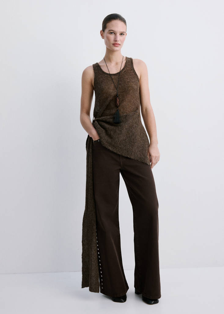 Wide leg studded jeans — Chocolate