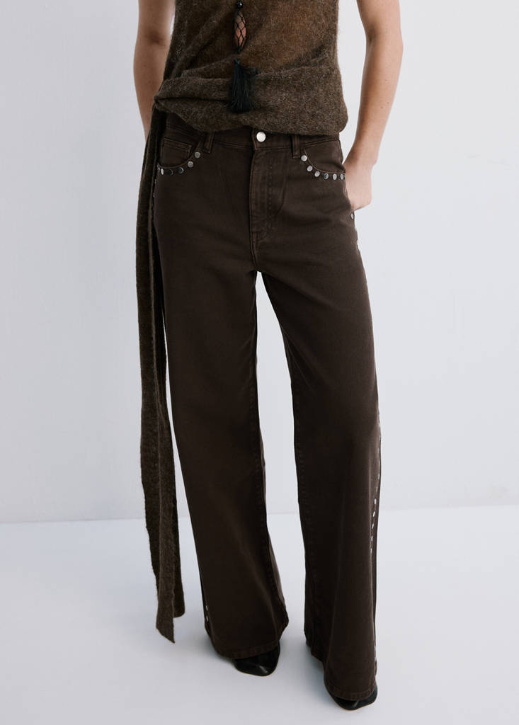 Wide leg studded jeans
