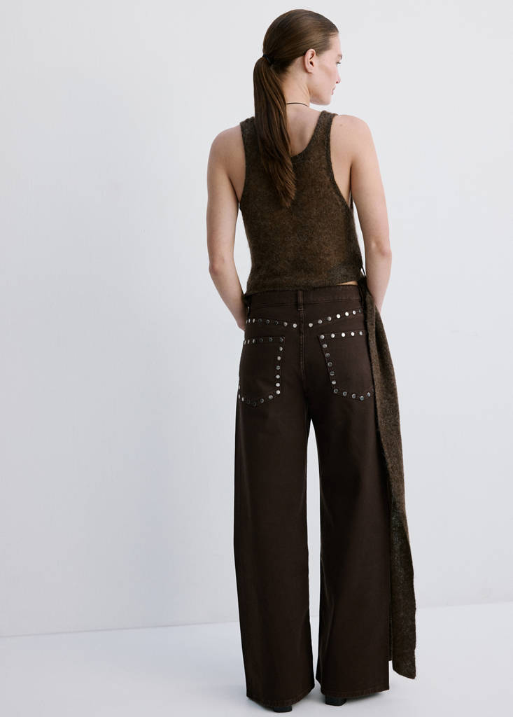 Wide leg studded jeans — Chocolate