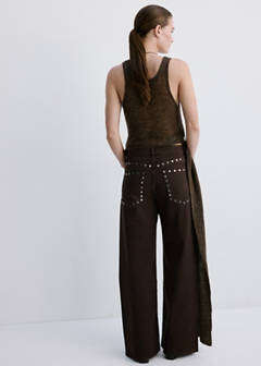 Wide leg studded jeans — Chocolate 3