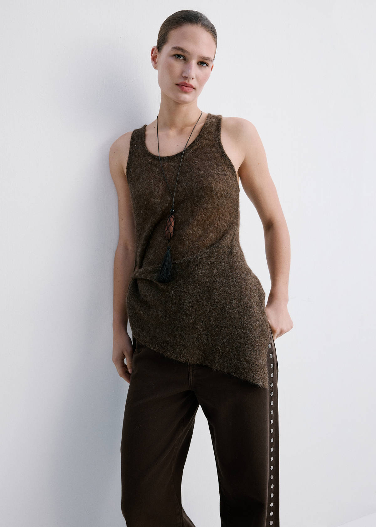 Wide leg studded jeans — Chocolate