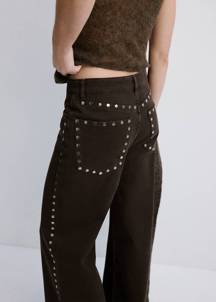 Wide leg studded jeans — Chocolate