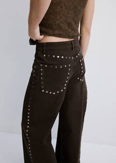 Wide leg studded jeans — Chocolate 6