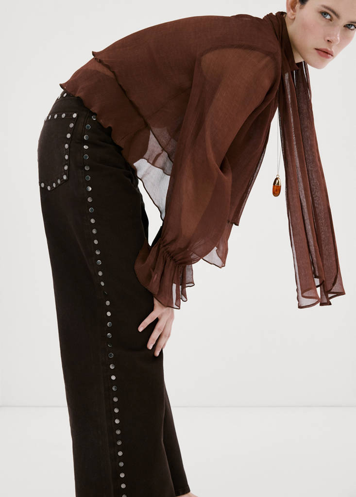 Wide leg studded jeans — Chocolate