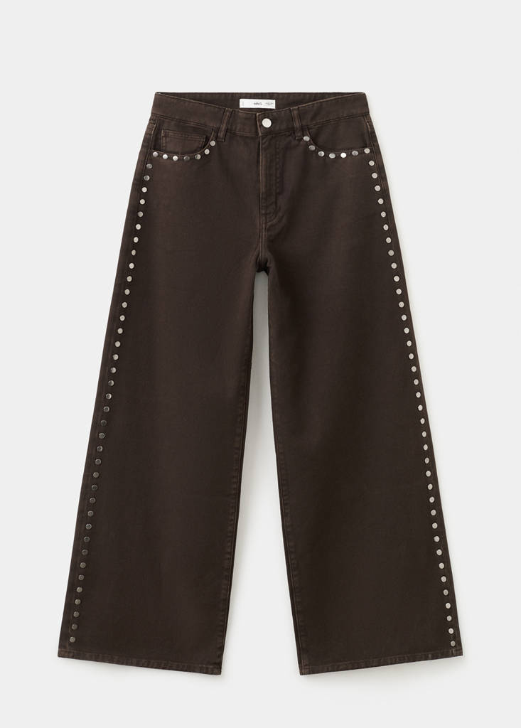 Wide leg studded jeans — Chocolate