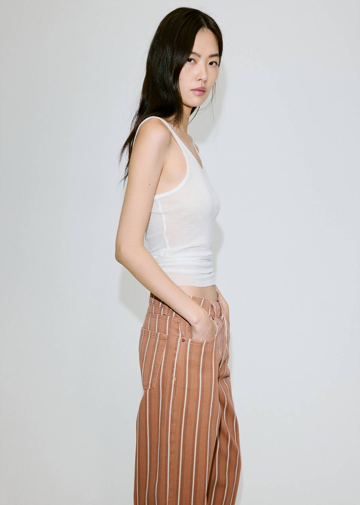 Straight striped jeans — Medium Brown