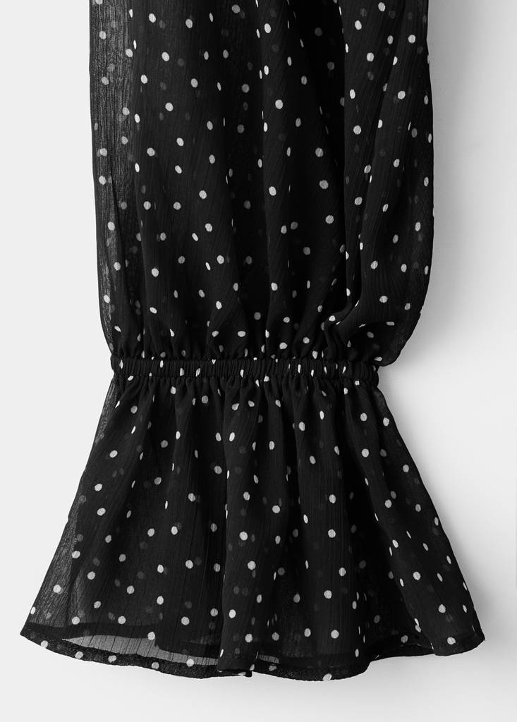 Polka dot dress with puffed sleeves — Black