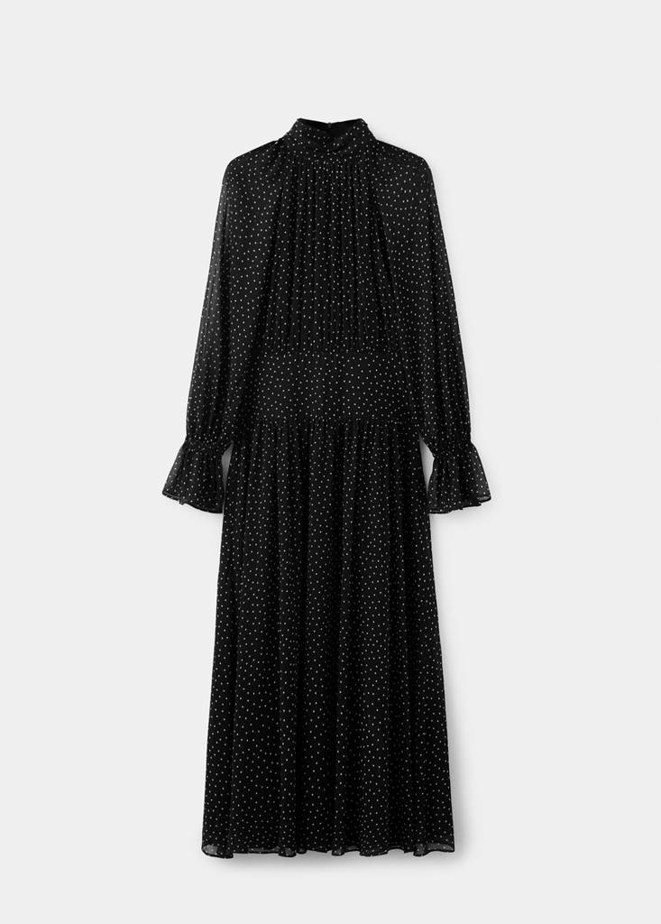 Polka dot dress with puffed sleeves — Black