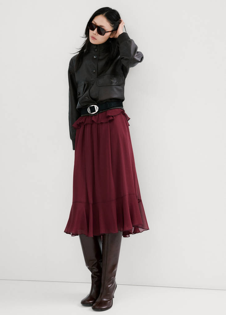 Long ruffled dress — Burgundy