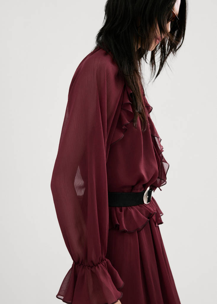 Long ruffled dress — Burgundy