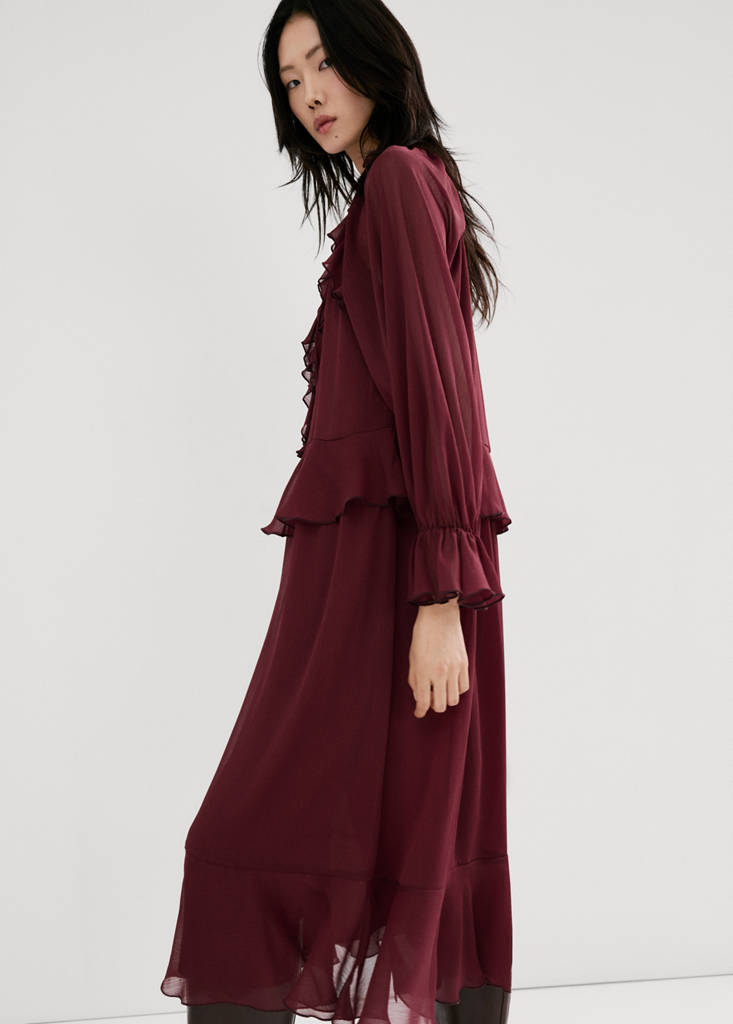 Long ruffled dress — Burgundy