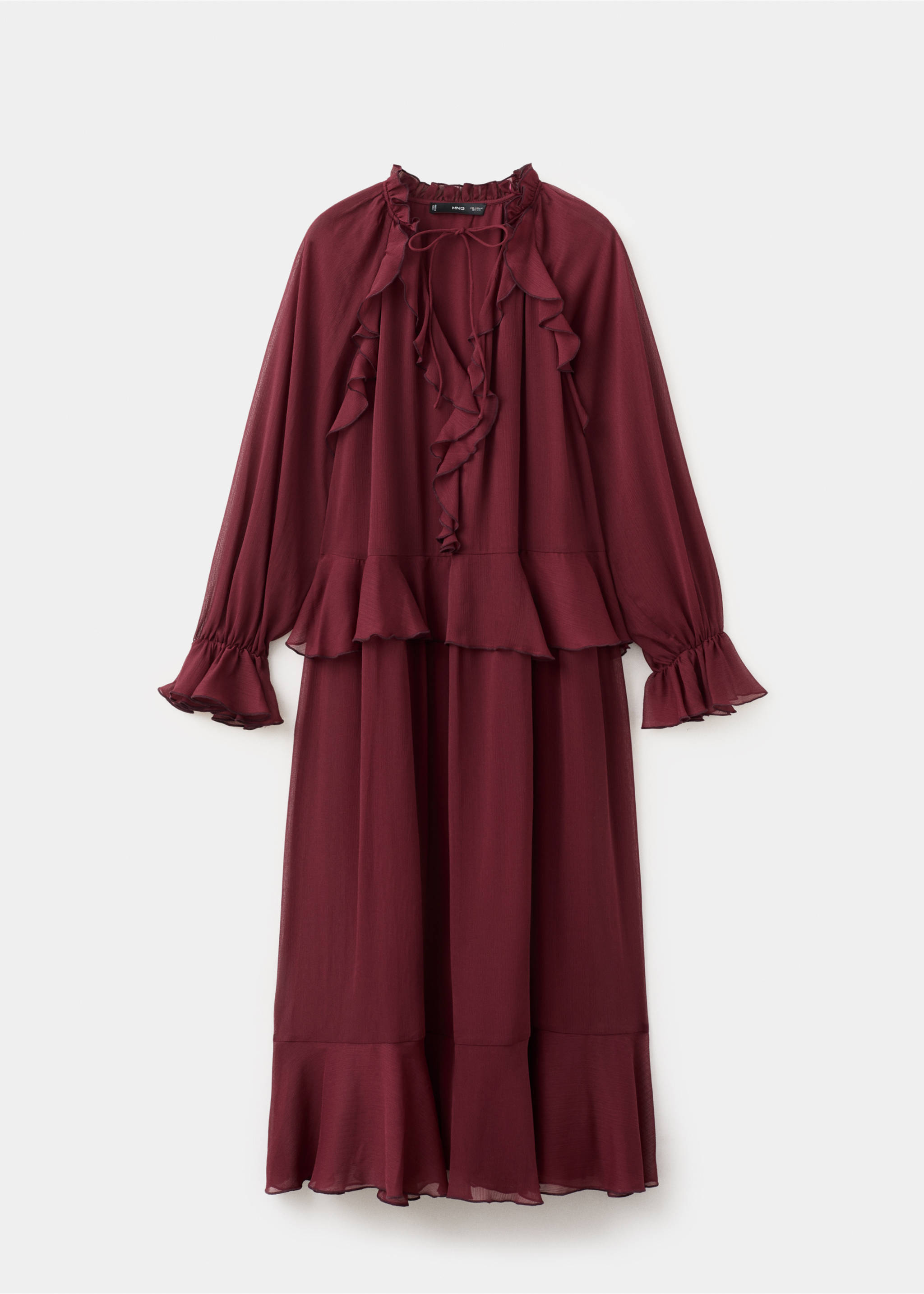 Long ruffled dress - Article without model, Burgundy. Ref: 27014106-00.
