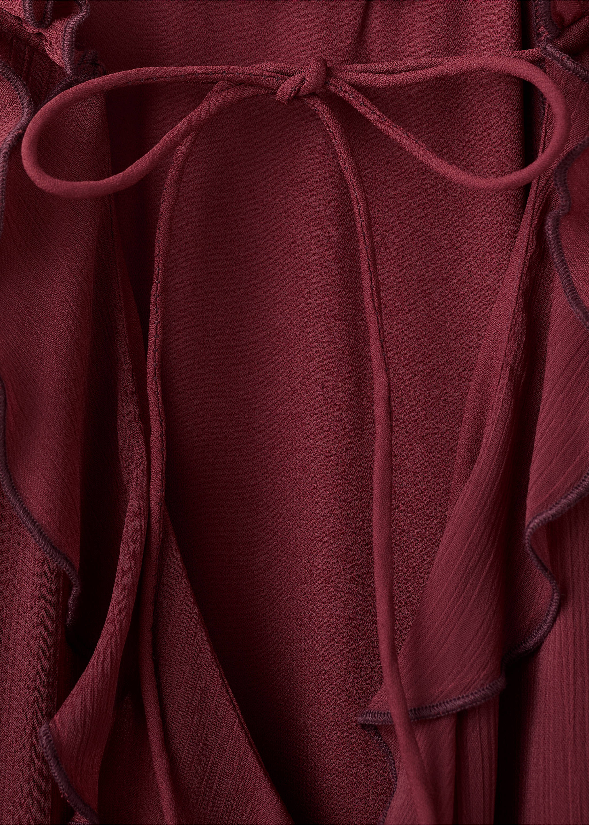 Long ruffled dress - Details of the article 8, Burgundy. Ref: 27014106-00.