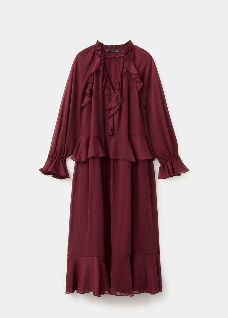 Long ruffled dress — Burgundy