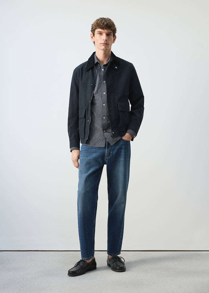 Water-repellent jacket with corduroy collar — Navy