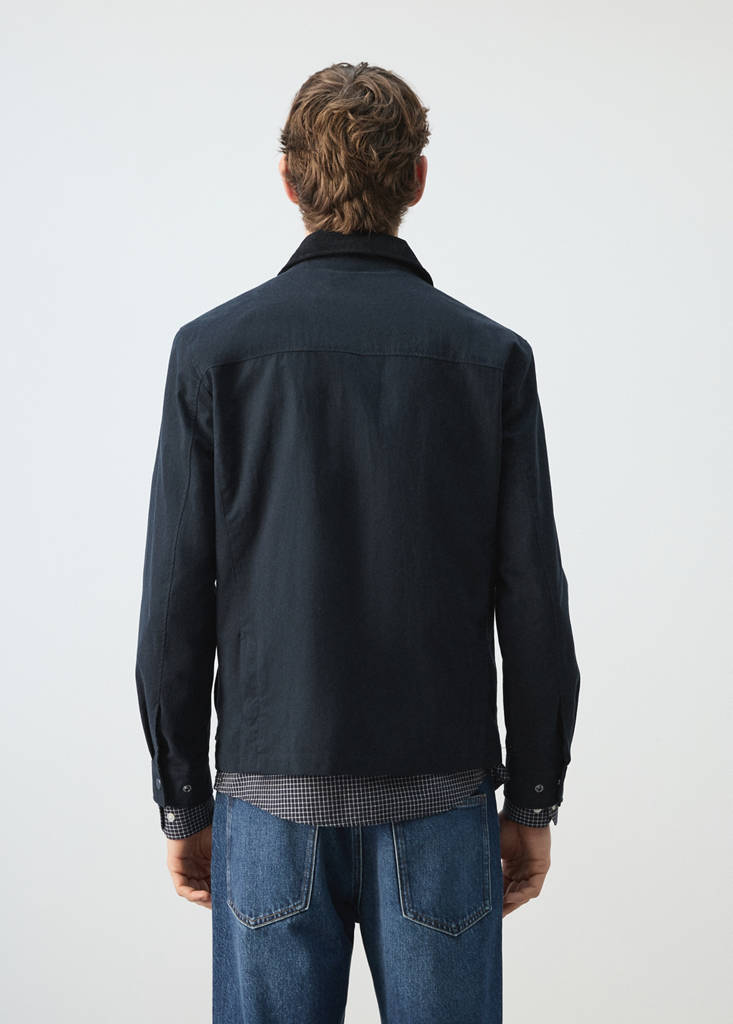 Water-repellent jacket with corduroy collar — Navy