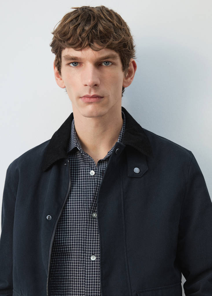 Water-repellent jacket with corduroy collar — Navy