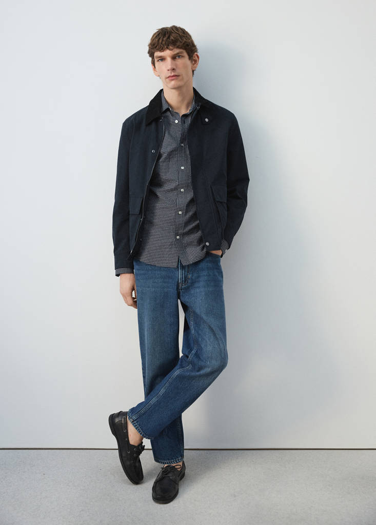 Water-repellent jacket with corduroy collar — Navy