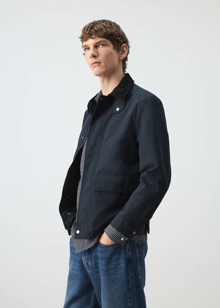 Water-repellent jacket with corduroy collar — Navy
