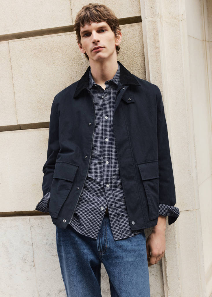 Water-repellent jacket with corduroy collar — Navy