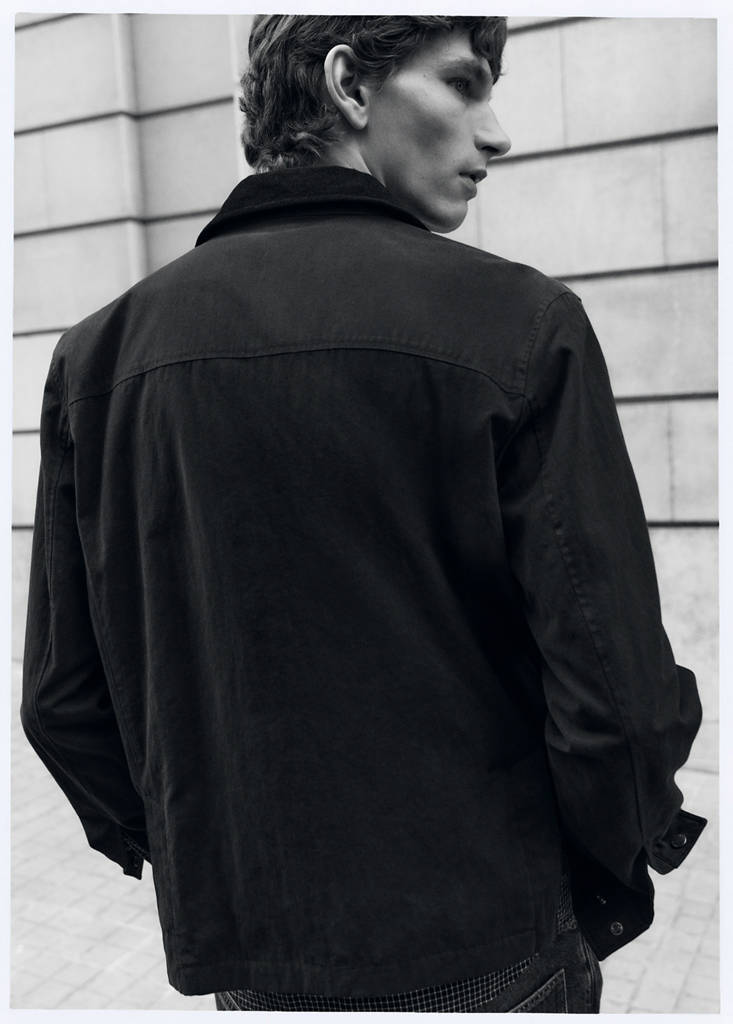 Water-repellent jacket with corduroy collar — Navy