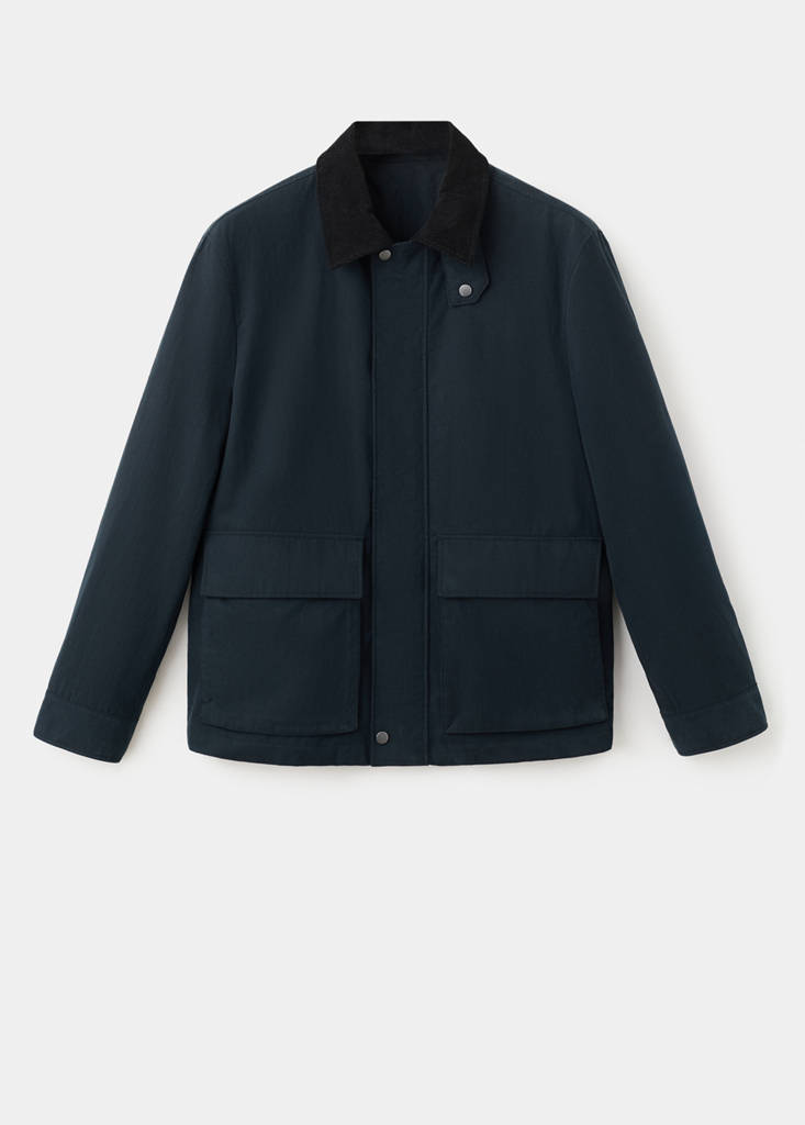 Water-repellent jacket with corduroy collar — Navy