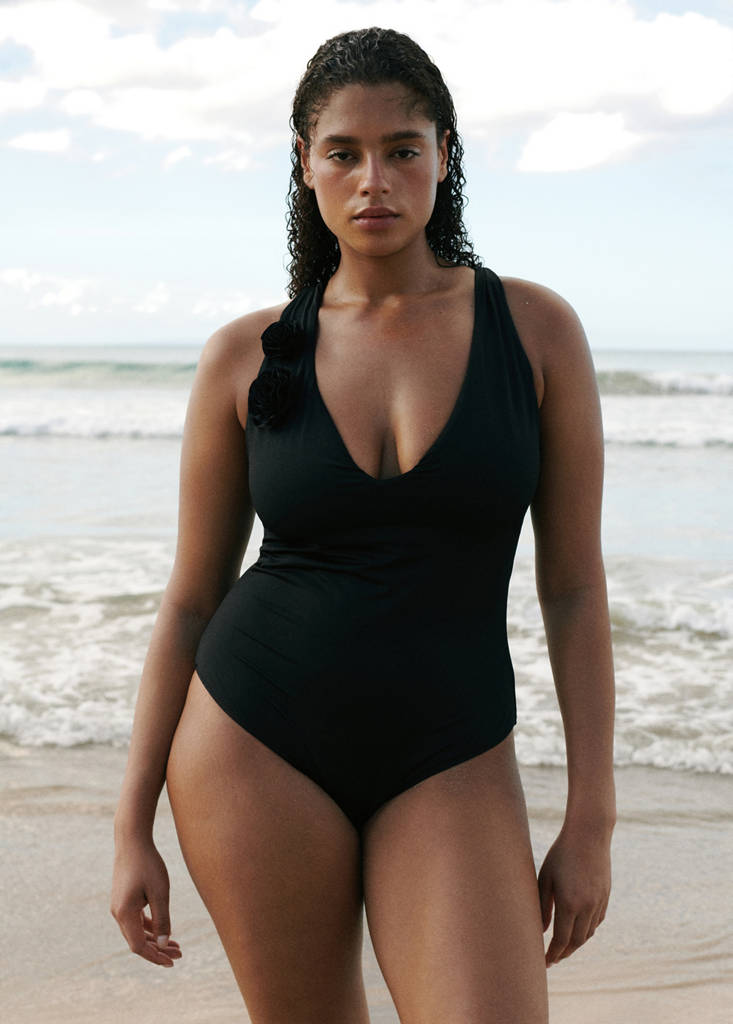 Floral cross-back swimsuit — Black