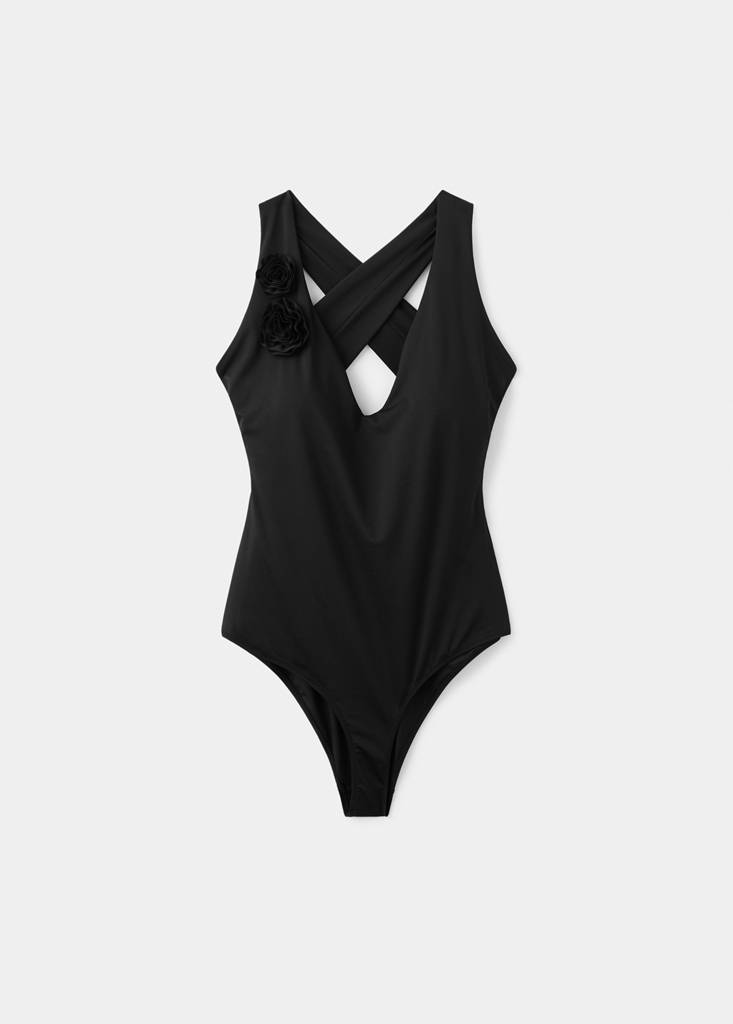Floral cross-back swimsuit — Black