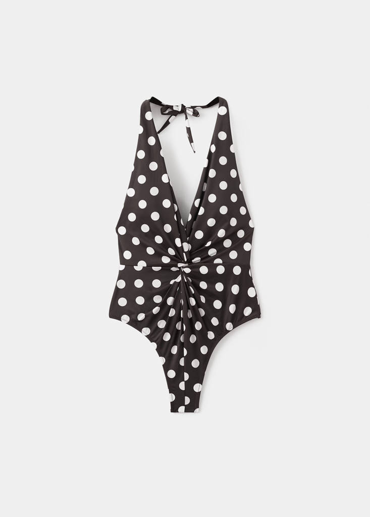 Halter polka dot swimsuit — Brown