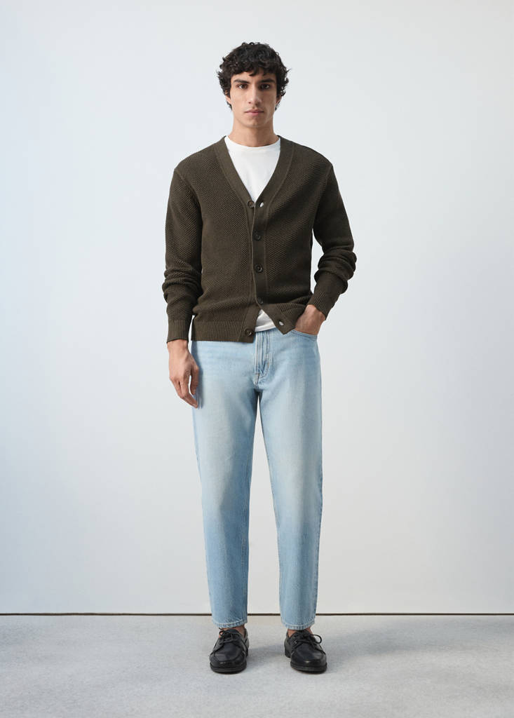 Mid-weight microstructure knit cardigan — Chocolate