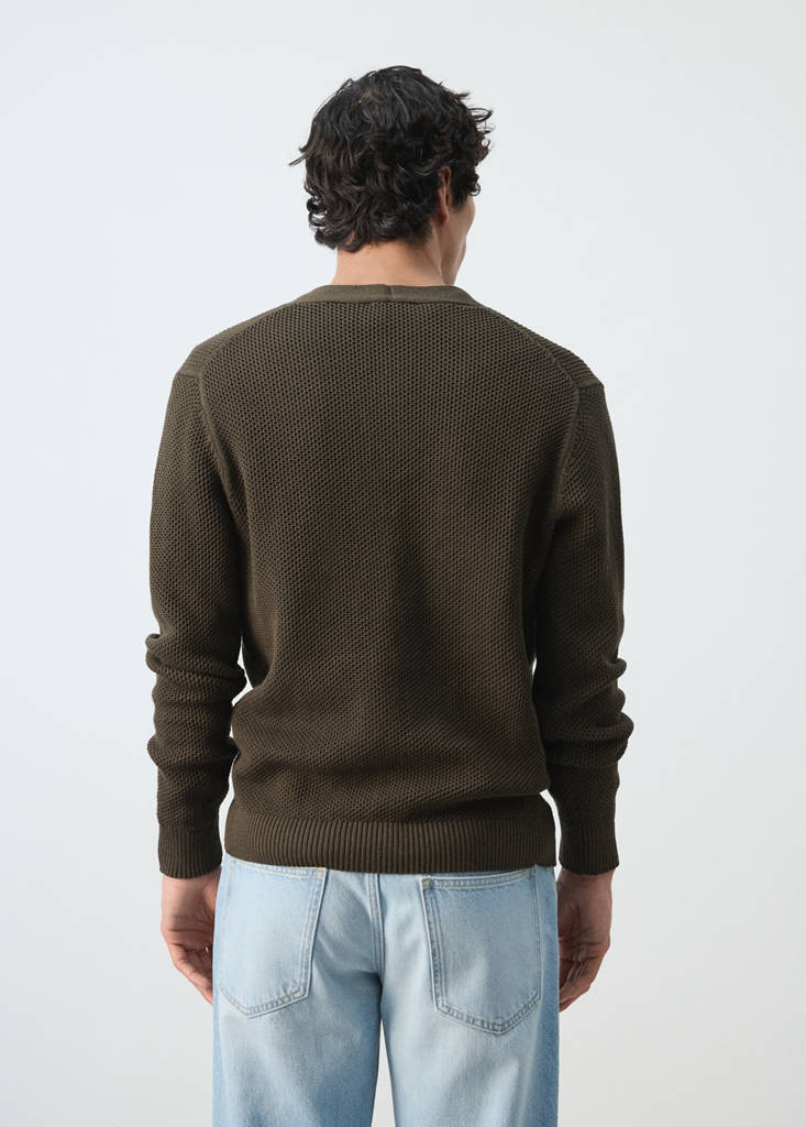 Mid-weight microstructure knit cardigan — Chocolate