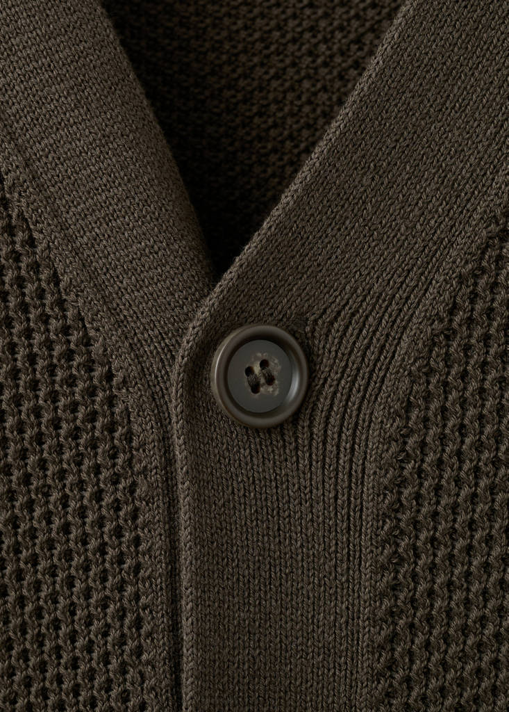 Mid-weight microstructure knit cardigan — Chocolate