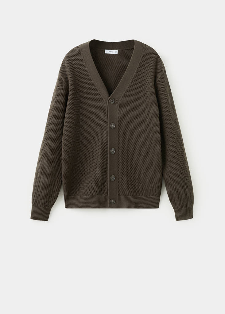 Mid-weight microstructure knit cardigan — Chocolate
