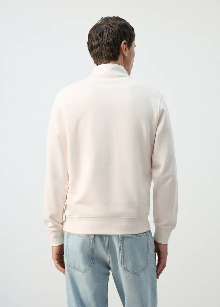 Zip neck sweatshirt 100% cotton lightweight — Ecru