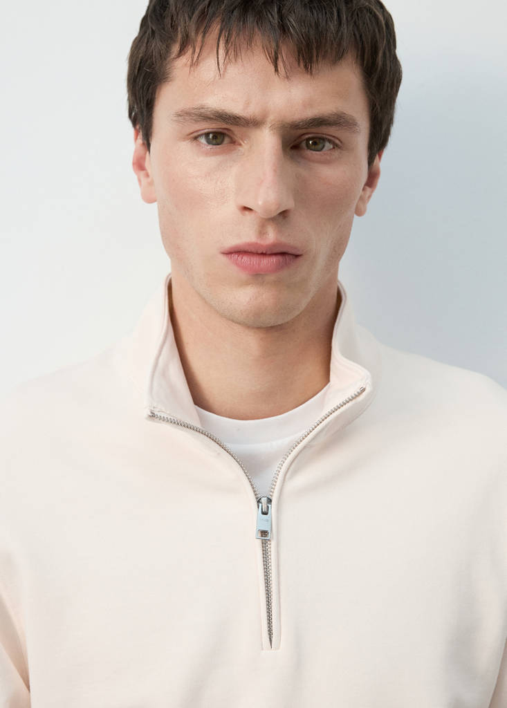 Zip neck sweatshirt 100% cotton lightweight — Ecru