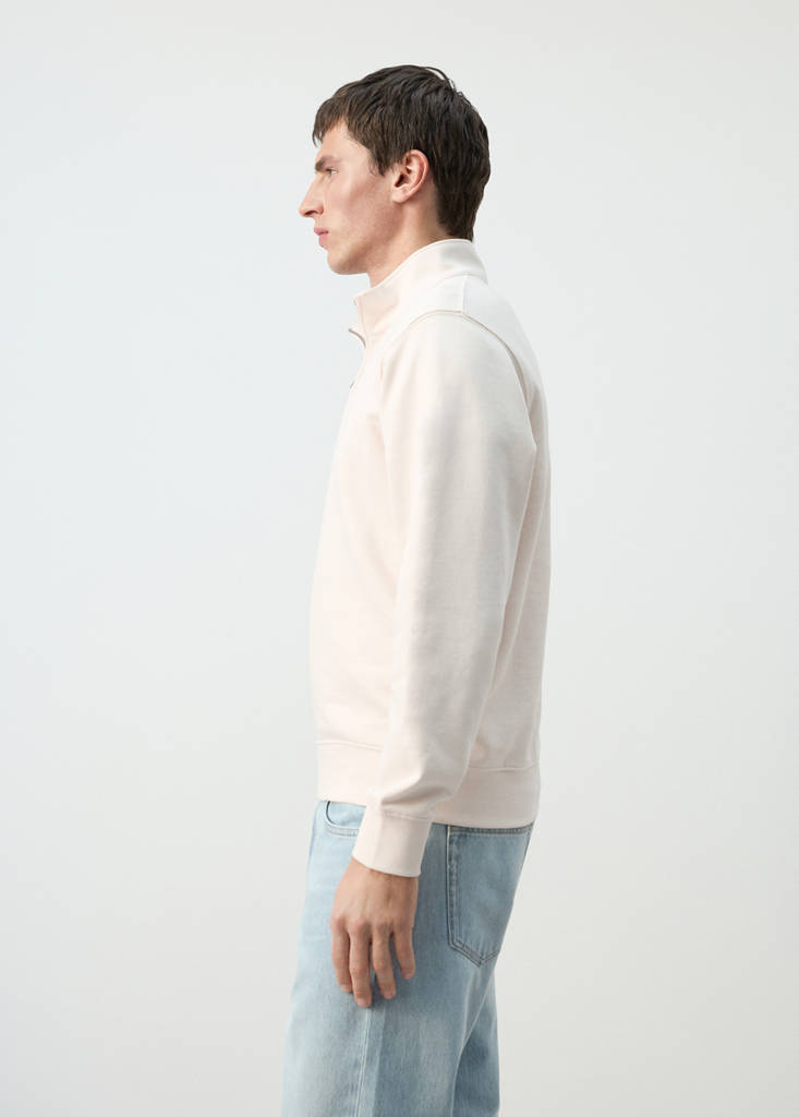 Zip neck sweatshirt 100% cotton lightweight — Ecru