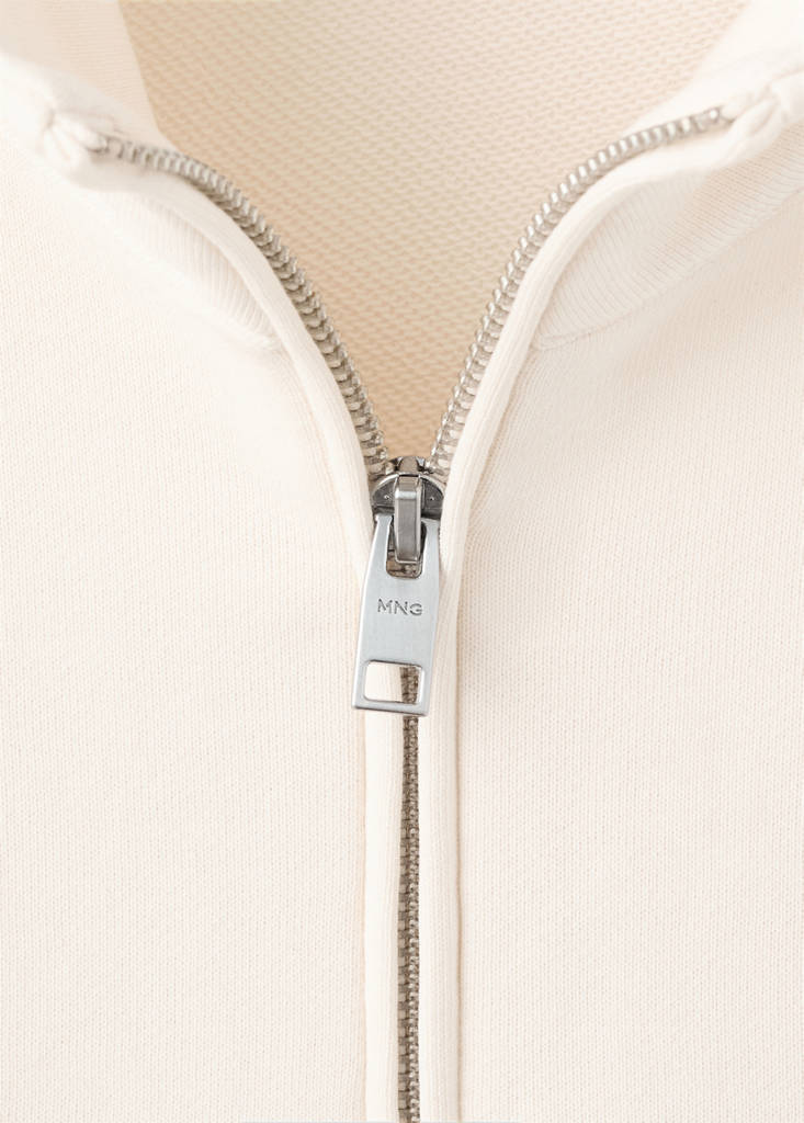 Zip neck sweatshirt 100% cotton lightweight — Ecru