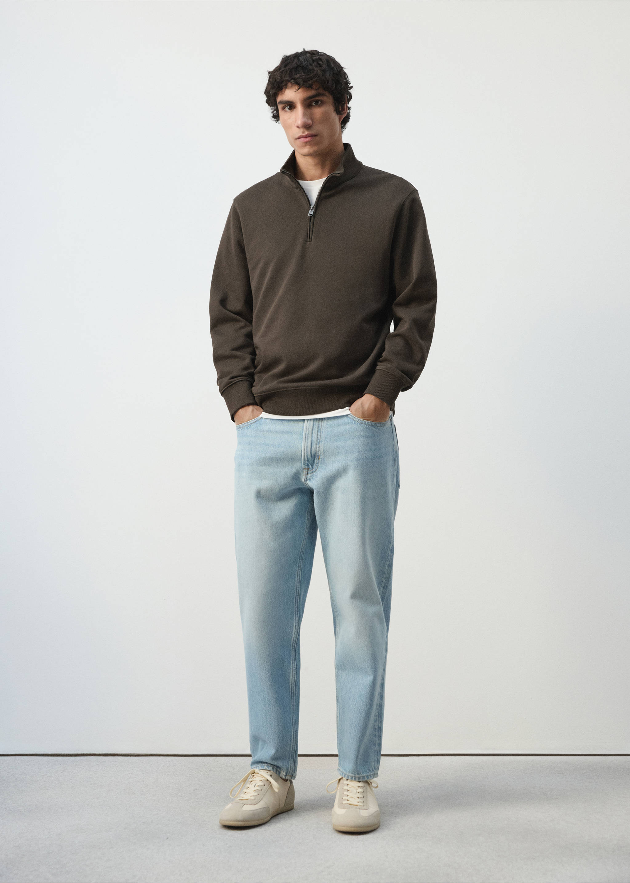 Sudadera cuello cremallera 100% algodón ligero - Plano general, Chocolate. Ref: 27014433-00.