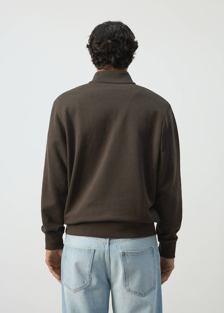 Zip neck sweatshirt 100% cotton lightweight — Chocolate