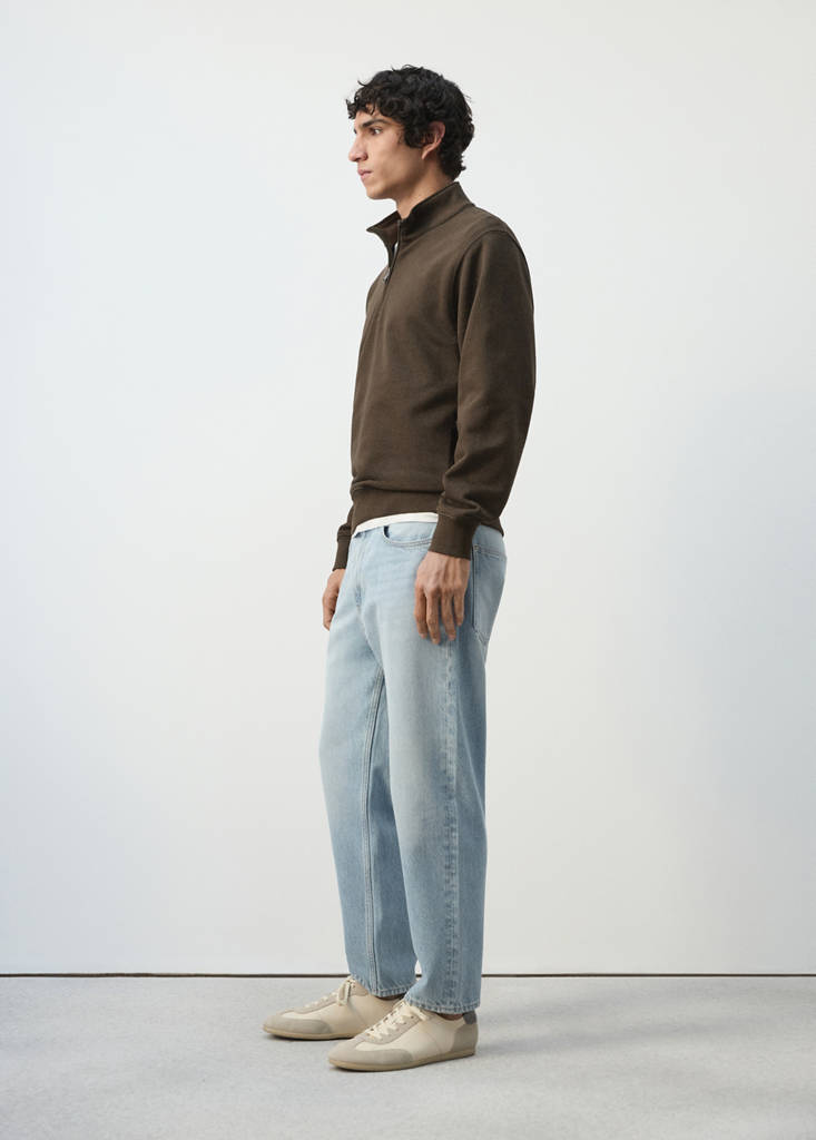 Zip neck sweatshirt 100% cotton lightweight — Chocolate