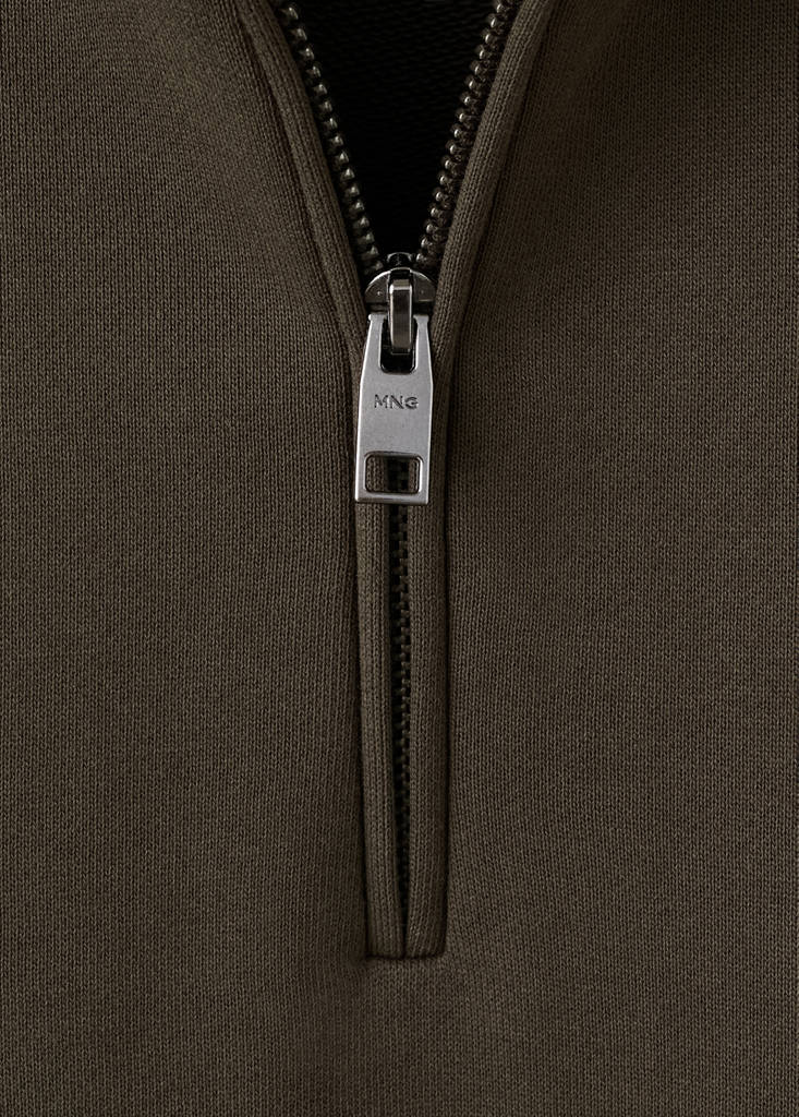 Zip neck sweatshirt 100% cotton lightweight — Chocolate