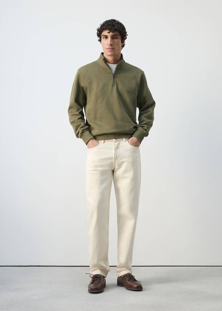 Zip neck sweatshirt 100% cotton lightweight — Dark Green