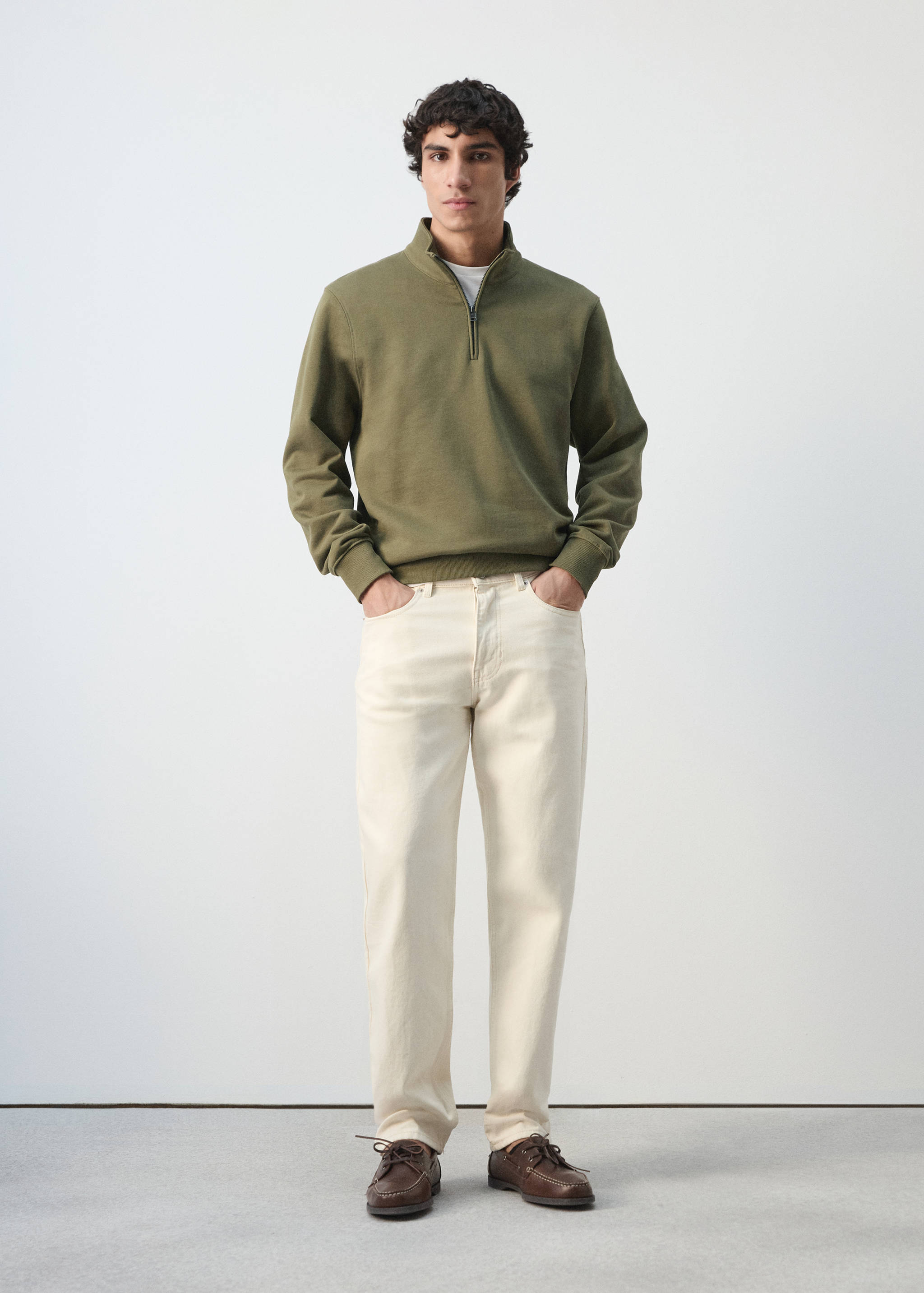 Sudadera cuello cremallera 100% algodón ligero - Plano general