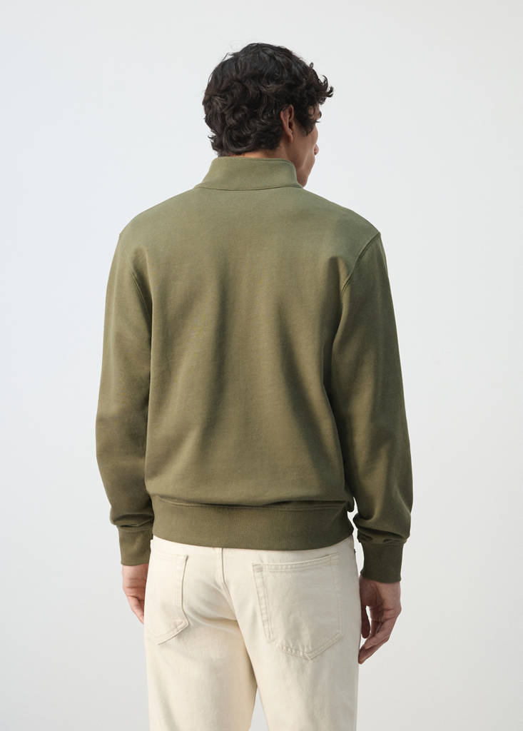 Zip neck sweatshirt 100% cotton lightweight — Dark Green
