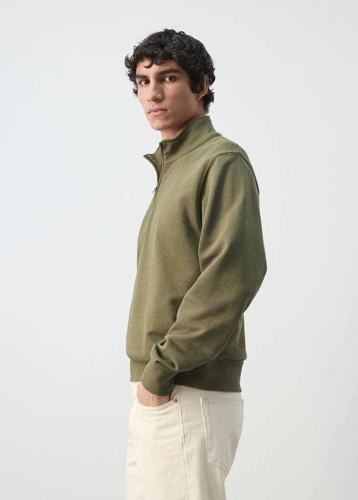 Zip neck sweatshirt 100% cotton lightweight — Dark Green