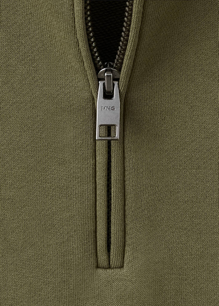 Zip neck sweatshirt 100% cotton lightweight — Dark Green