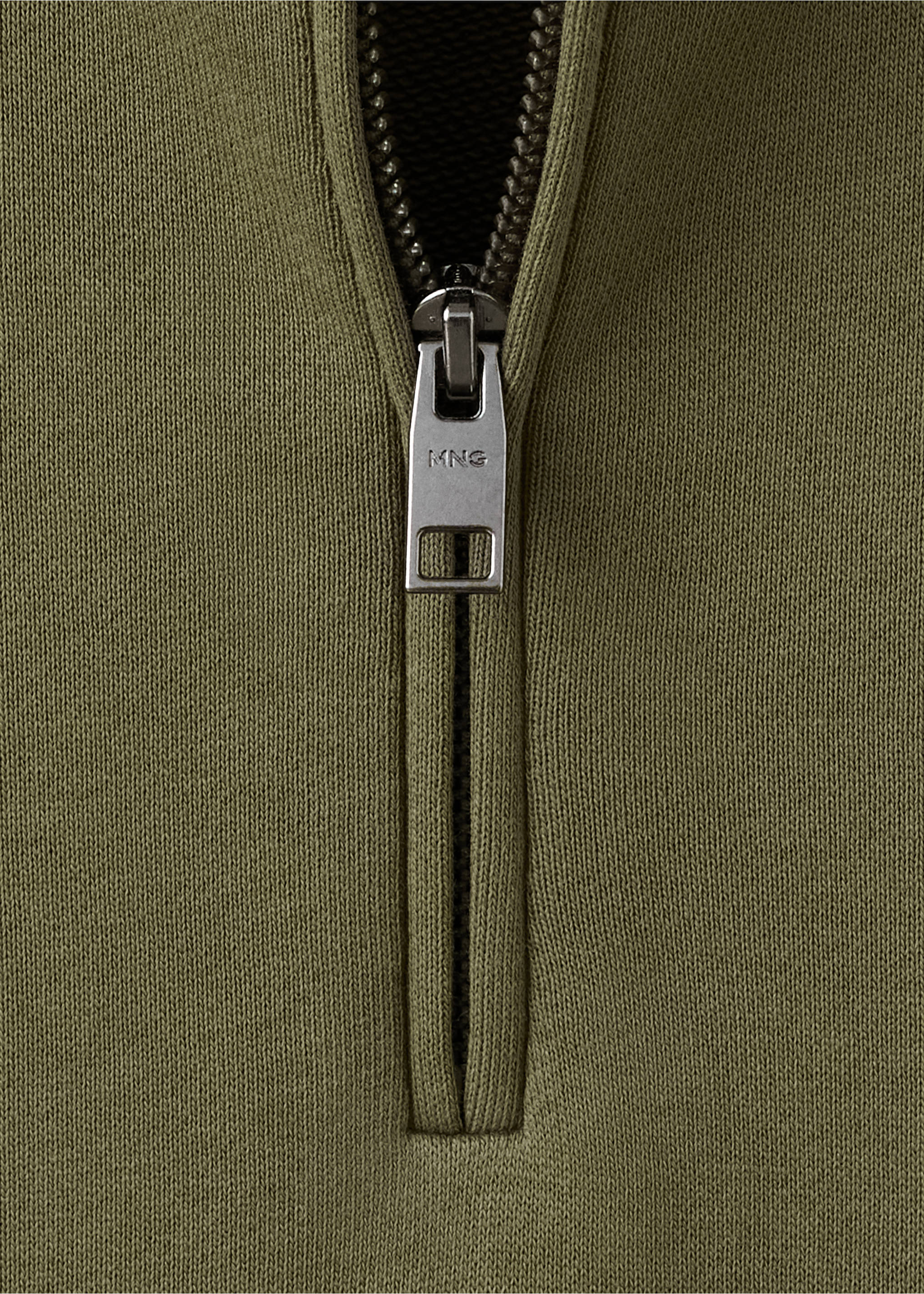 Sudadera cuello cremallera 100% algodón ligero - Detalle del artículo 8, Verde oscuro. Ref: 27014433-00.